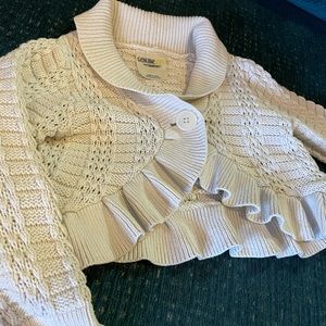 Genuine Kids 3T Cropped Cream Ruffle-Bottom Cotton Knit Cardigan EUC